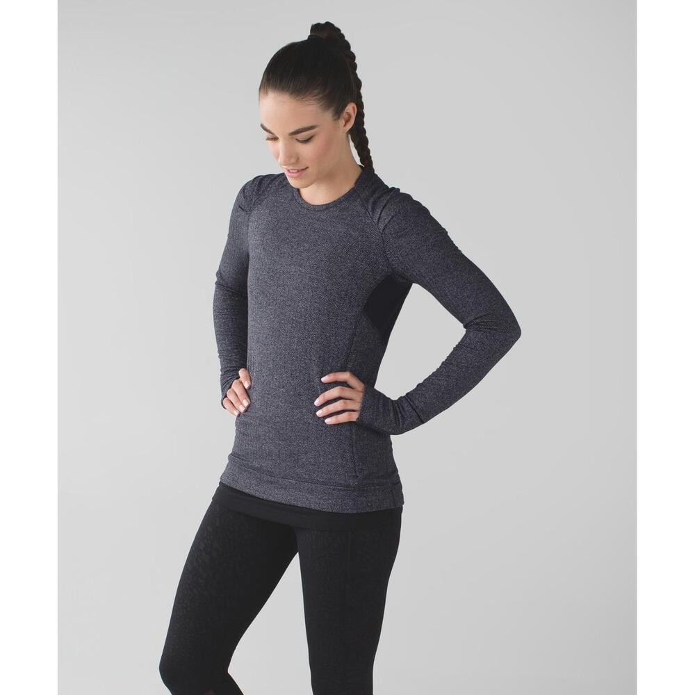Lululemon‎ Womens  Black Herringbone Crew Neck Athletic Stretchy Size 10